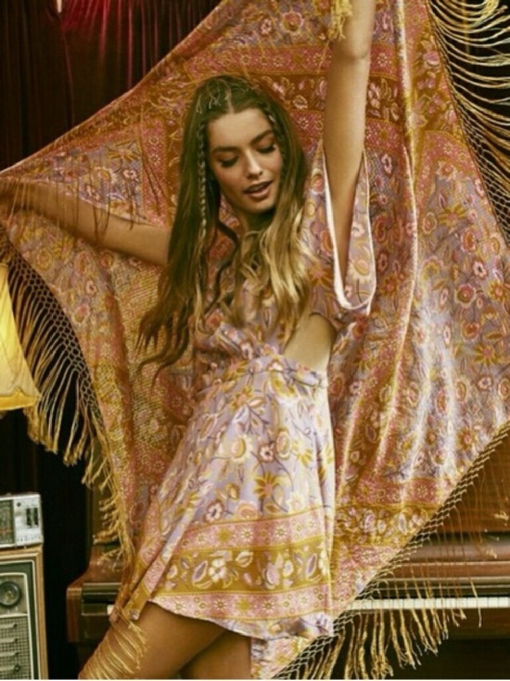 Spell Lolita scarf Floral Paisley Shawl Wrap in Pink, Gold and Lavender